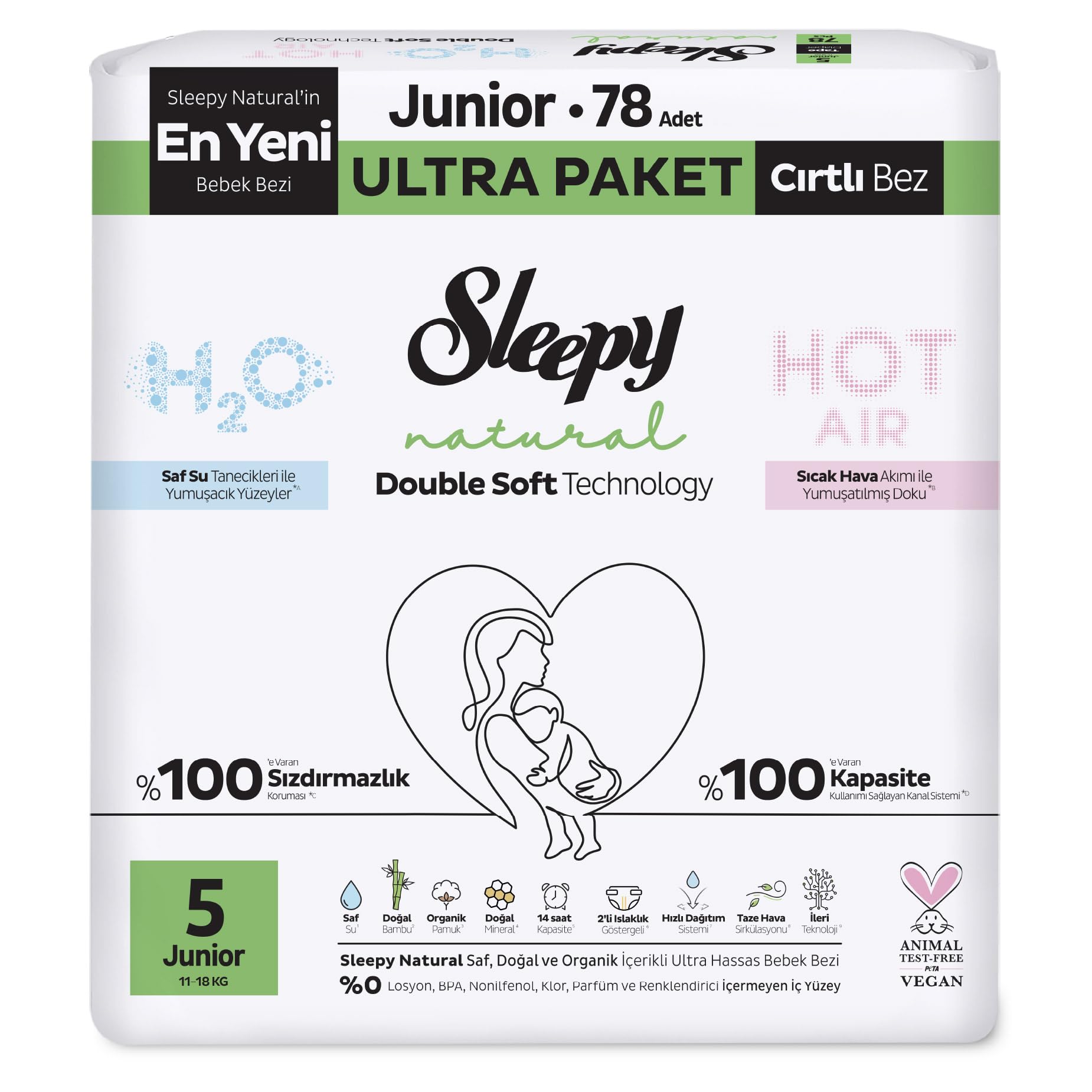 Sleepy Natural Double Soft Ultra Paket Bebek Bezi 5 Numara Junior